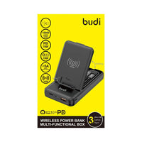 BUDI 10000mAh POWER BANK PD20W QC22.5W 15W WIRELESS CHARGER LED INDICATOR IPHONE/MICRO/USB C INPUT 500 TIMES LIFETIME MULTI CABLE(6IN1 CABLE) SIM KIT PHONE CRADLE- PB515QB