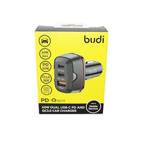 BUDI 60W DUAL USB-C PD AND QC3.0 CAR FAST CHARGER - CC616RB