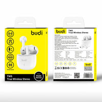 BUDI TRUE WIRELESS BT 5.3 STEREO EARPHONE WITH 25 mAh & CHARGING PAD 300 mAh WITH STANDBY TIME 30 HOURS – EP19