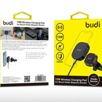 BUDI 15W WIRELESS CHARGER USB C PORTS INPUT MAGSAFE PHONE CRADLE CAR MOUNT WL3800XB